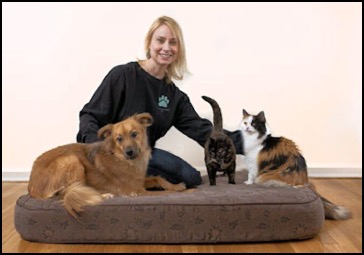 Anne Angelo with dog and 2 cats